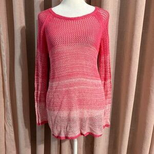 Pink Open Knit Crochet Long Sleeve Top